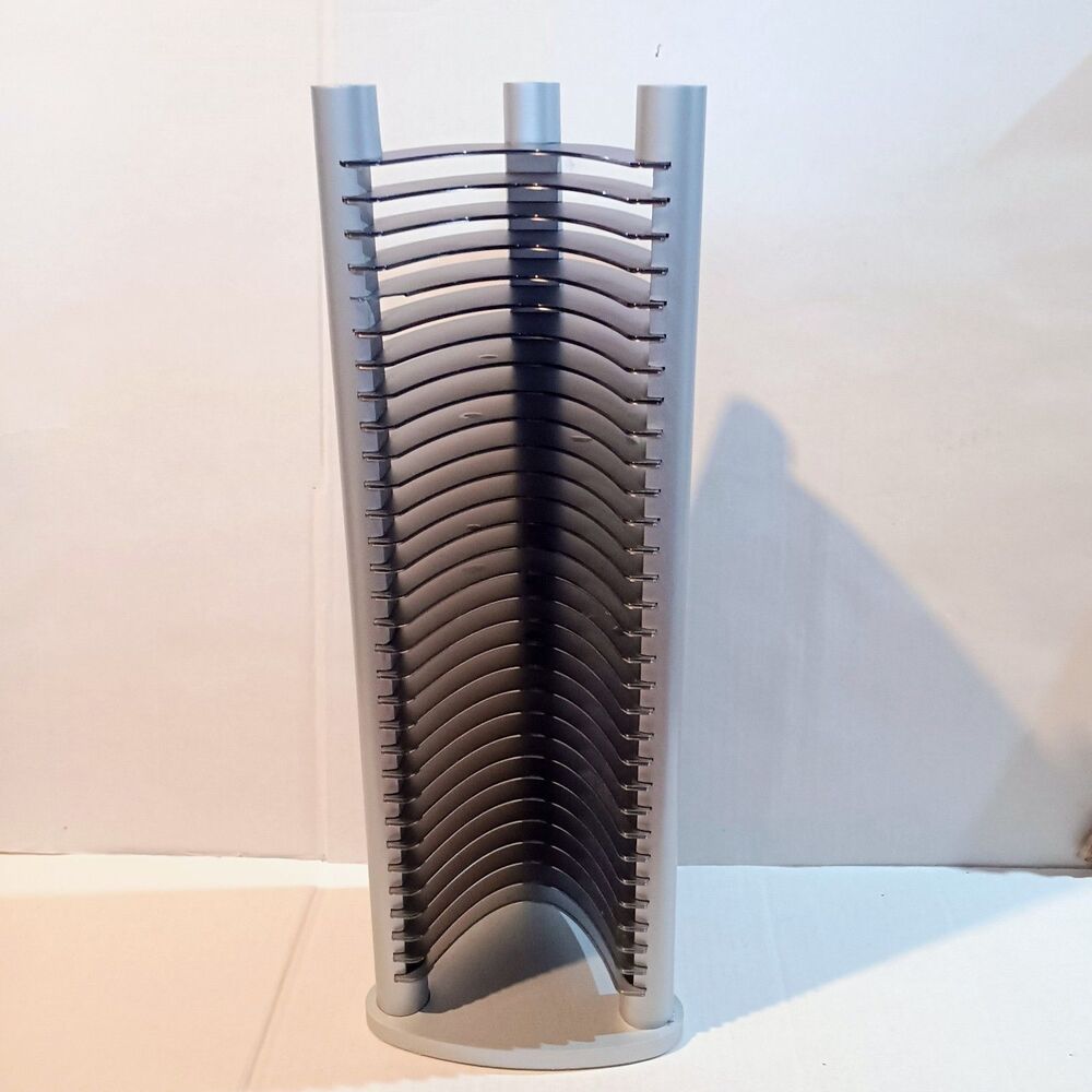 Vtg Atlantic Stackable CD Tower-30 Slots-Gray/Silver-2000-Plastic & Wood Comp